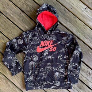 Nike SB Therma-Fit Hoodie Youth L 12-13 yrs Black White Abstract Coral Red  Logo